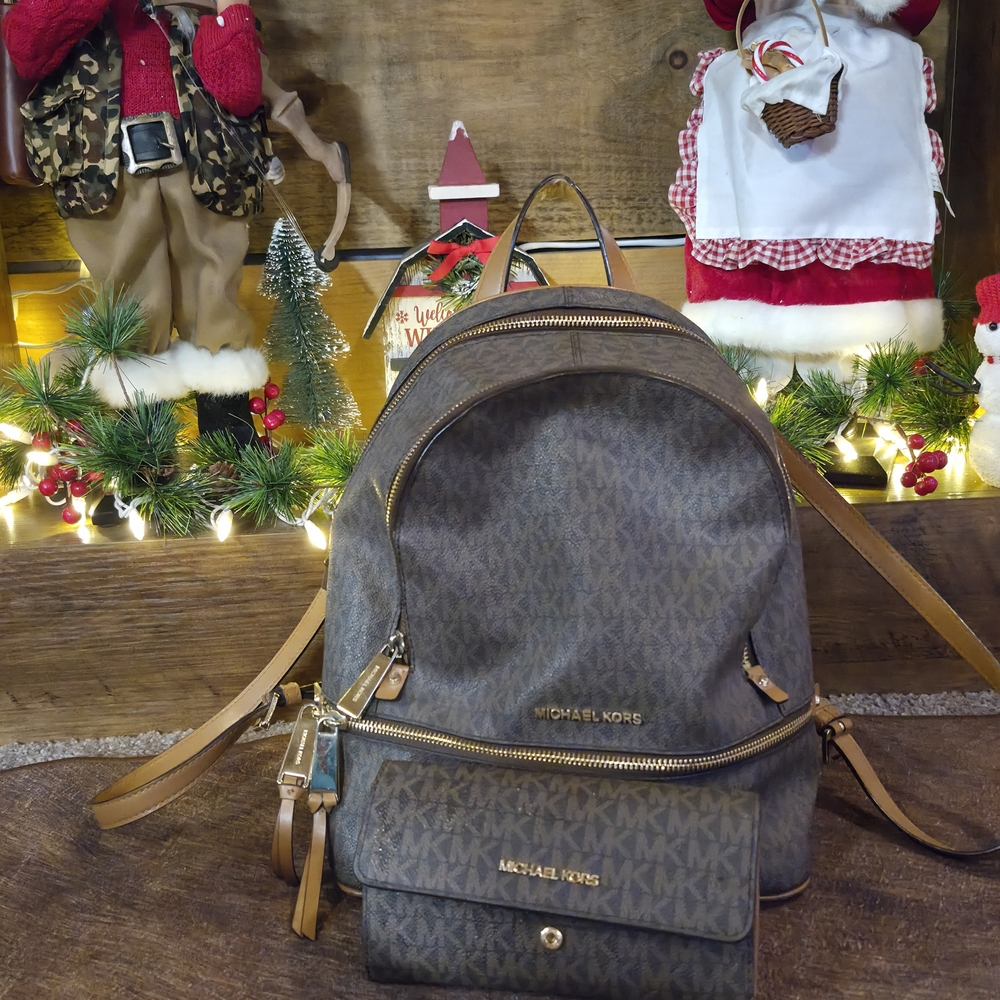 Michael Kors Brown Backpack Purse and Wallet